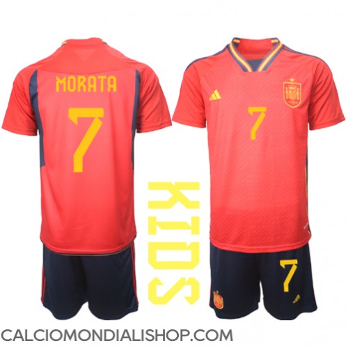 Maglie da calcio Spagna Alvaro Morata #7 Prima Maglia Bambino Mondiali 2022 Manica Corta (+ Pantaloni corti)